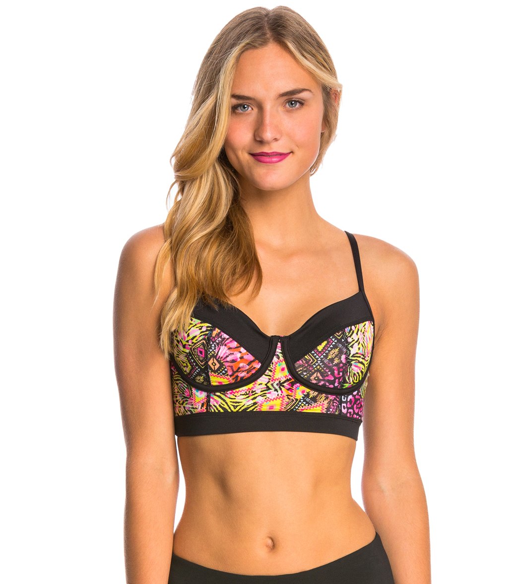 Betsey Johnson Performance Bustier Blocked Yoga Sports Bra